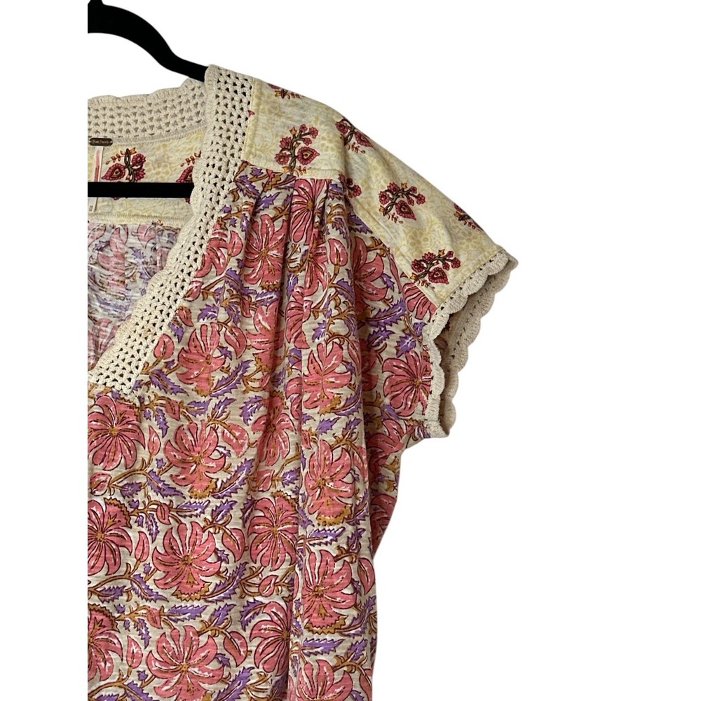 Free People Top Women Médium Floral Crochet Short Sleeve Crop Bohemian‎ Fairy - Picture 11 of 11